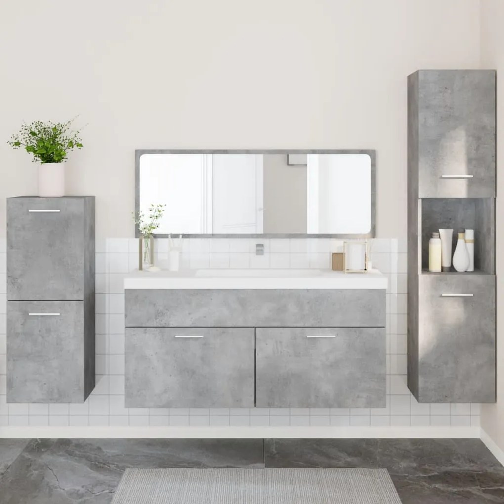 Set Mobili Da Bagno 4 Pz Grigio Cemento İn Legno Multistrato /