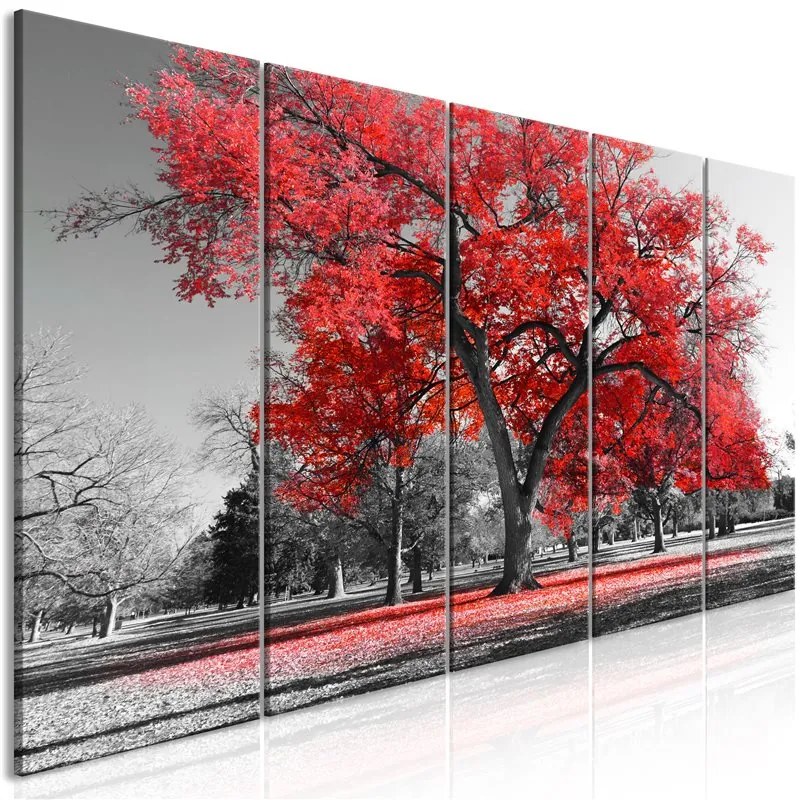 Quadro Autumn in the Park (5 Parts) Narrow Red  Colore Rosso, Dimensioni e Misure 225x90