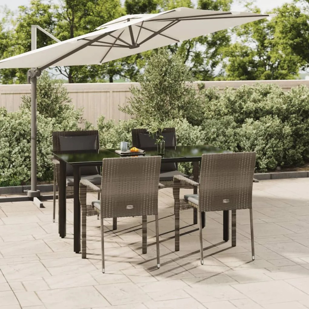 Set da pranzo giardino 5pz nero e grigio con cuscini polyrattan