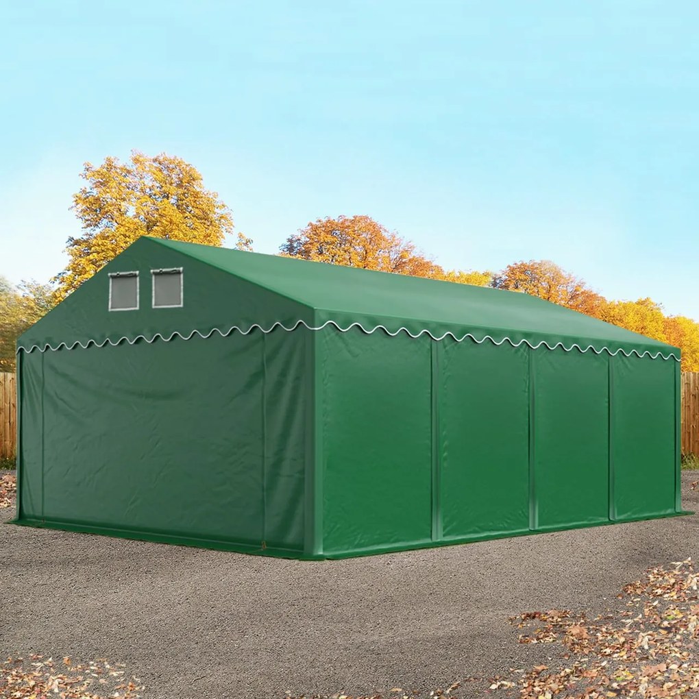 TOOLPORT 6x8 m tenda capannone, altezza 2,6m, PVC 800, telaio perimetrale, verde scuro, con statica (sottofondo in cemento) - (67637)