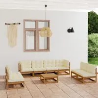 Set Divani da Giardino 9 pz con Cuscini Legno Massello di Pino 3076487