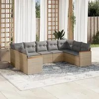 Set Divano da Giardino 9 pz con Cuscini Beige in Polyrattan 3258678