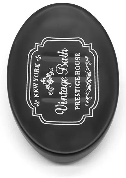 Portasaponetta in ceramica nera con stampe a contrasto bianche vintage