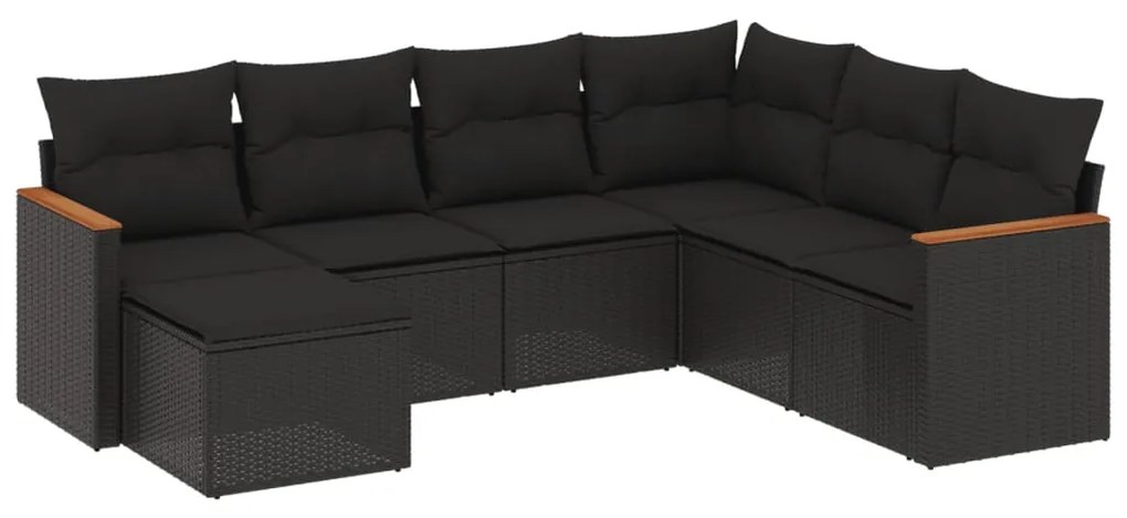 Set divani da giardino con cuscini 7pz nero polyrattan