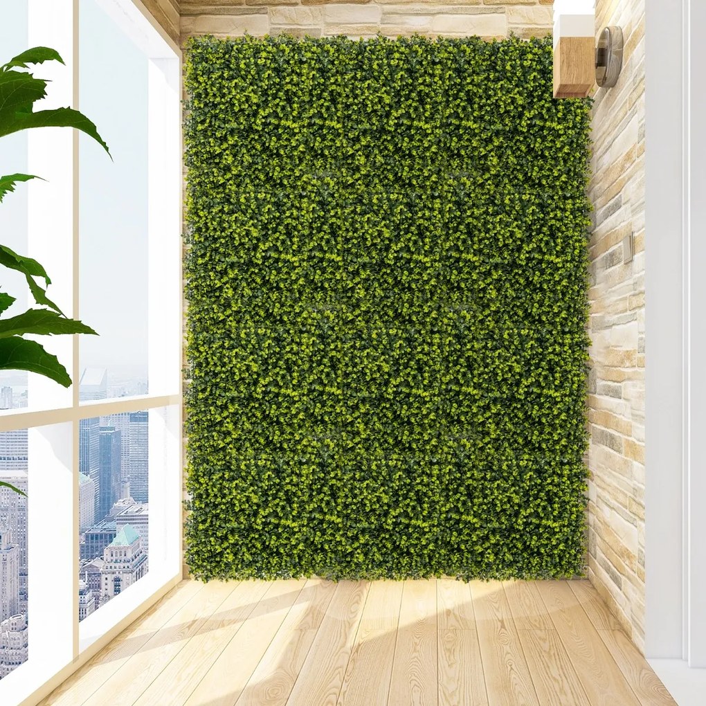 Costway Set di 12 pannelli di siepe artificiale per pareti da giardino, Pannelli decorativi da 50 x 50 cm Verde