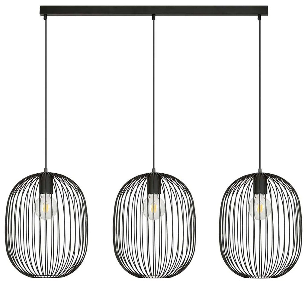 Lampadario Moderno Lugh Acciaio Nero 3 Luci E27 Ip20