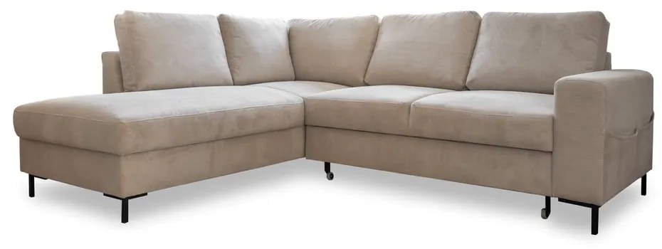 Divano letto in velluto a coste beige (angolo sinistro) Lofty Lilly - Miuform