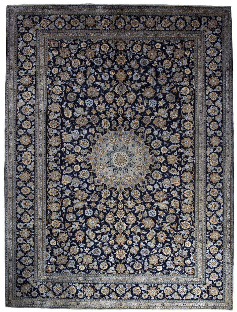 Kashan Tappeto 300x400 Blu (Iran) Annodato A Mano
