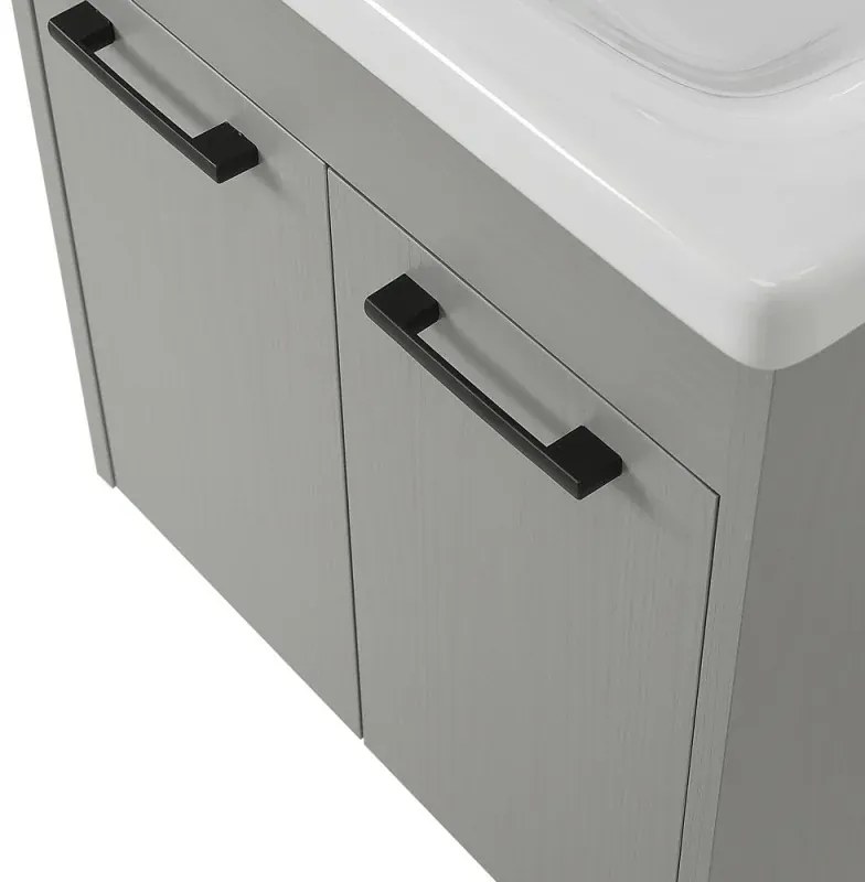 Mobile bagno sospeso 55 cm grigio chiaro effetto legno con armadietto a specchio Sofia
