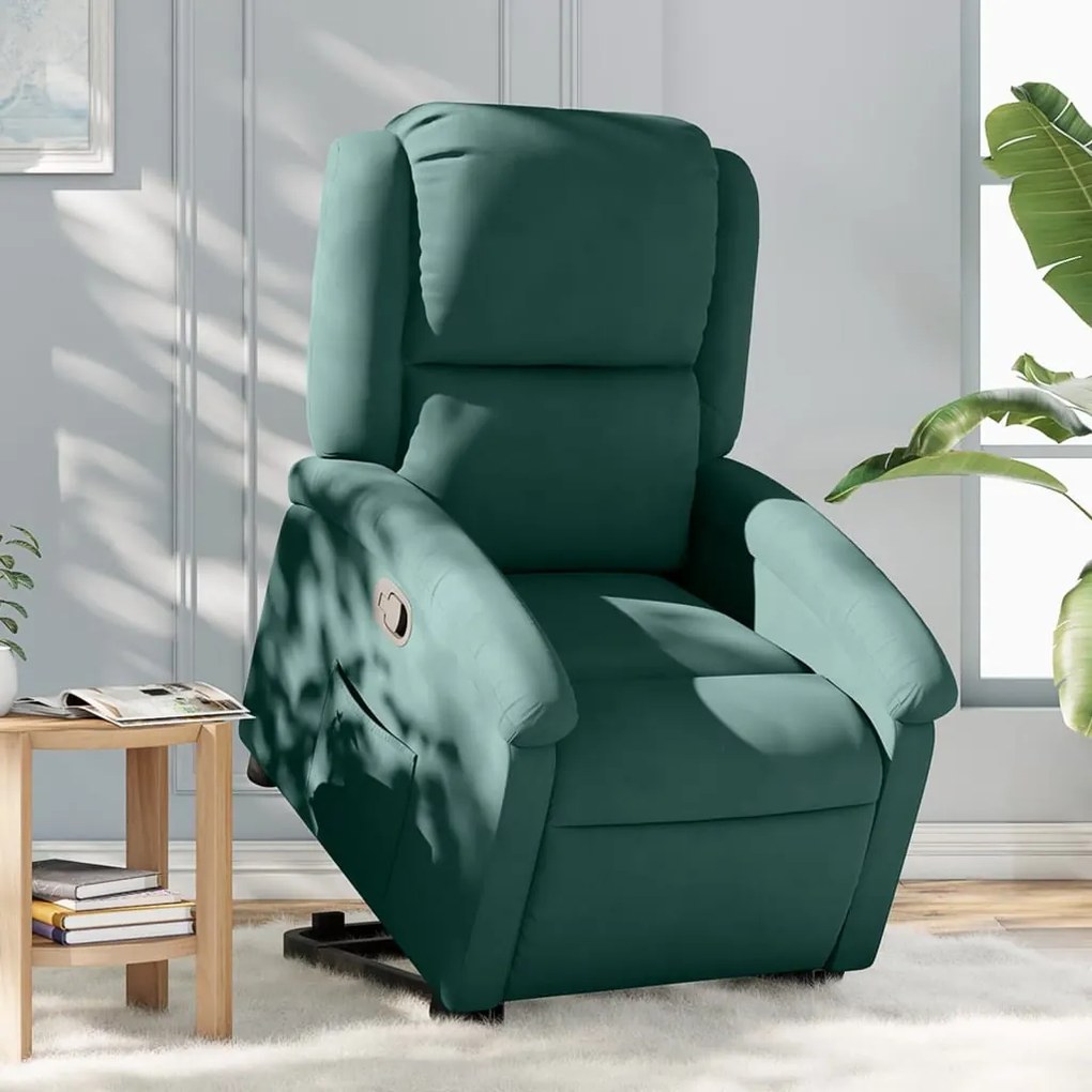 Poltrona Alzapersona Reclinabile Verde Scuro İn Velluto /