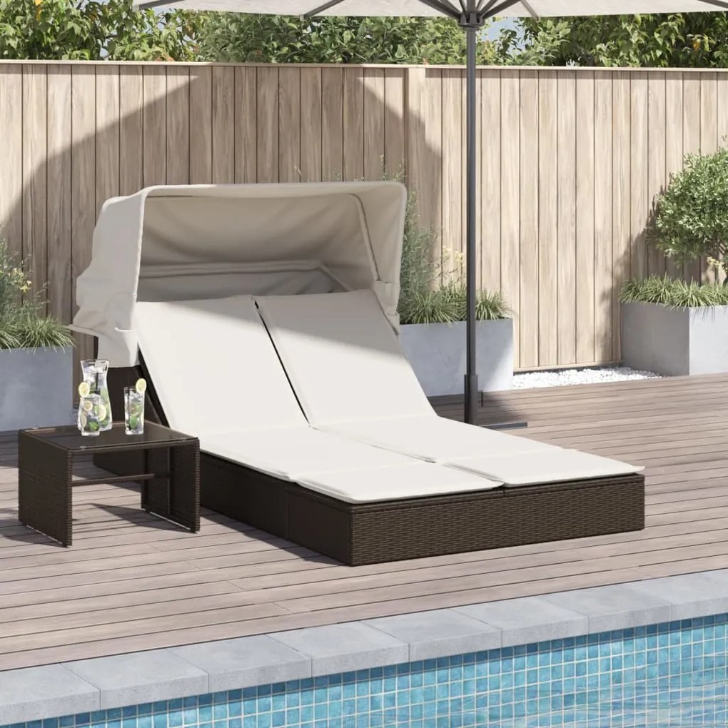 Lettino Doppio Con Baldacchino E Cuscini Marrone İn Polyrattan /