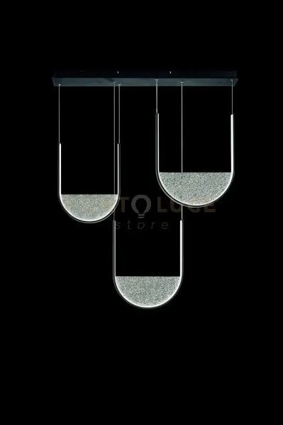Sospensione lotus 3 nero con vetro fume'  l.40+44+36cm  led 3000k 4...