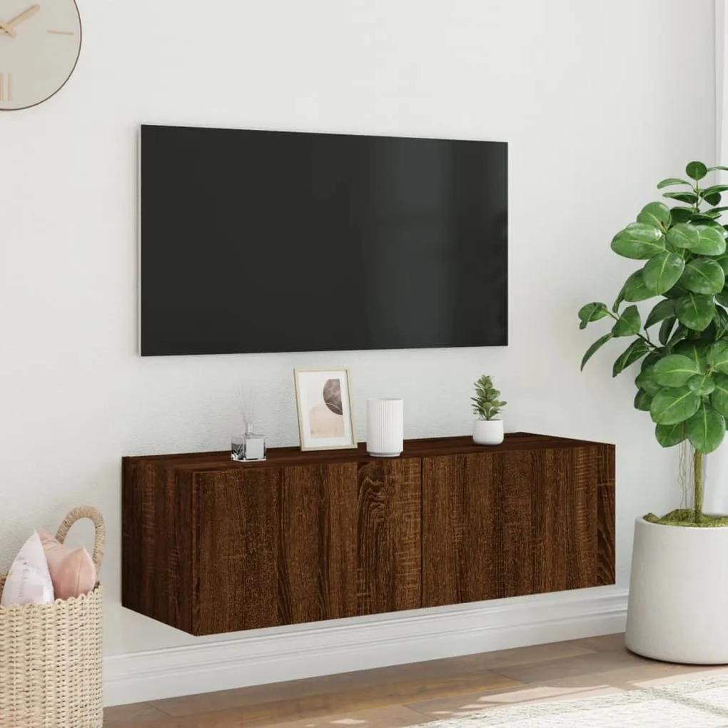 Mobile TV a Parete con Luci LED Rovere Marrone 100x35x31 cm