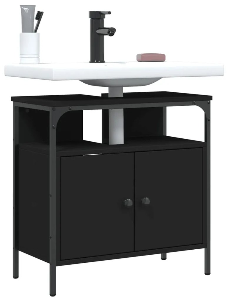 Mobile Lavabo Bagno Nero 60x30x60 Cm İn Legno Multistrato /