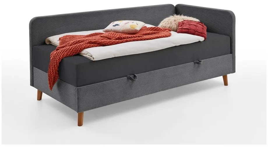 Letto singolo imbottito grigio scuro con contenitore con materasso incluso 90x200 cm Cabana – Meise Möbel