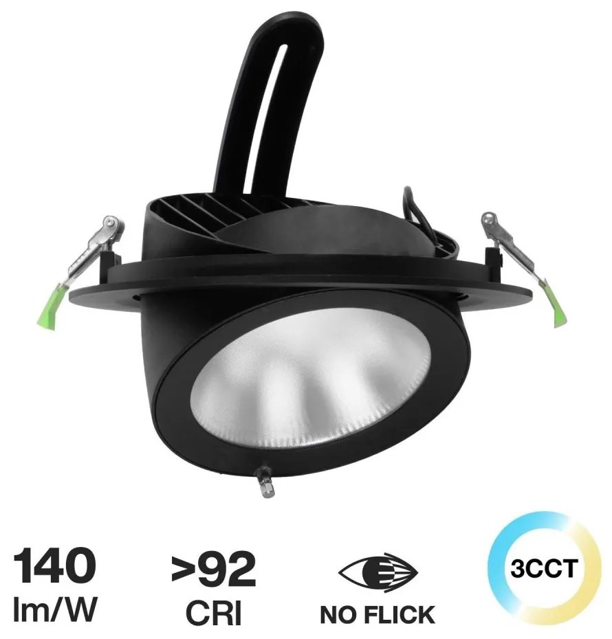 Faro LED Incasso 42W Nero Orientabile, Foro Ø210mm con driver Philips Colore Bianco Variabile CCT