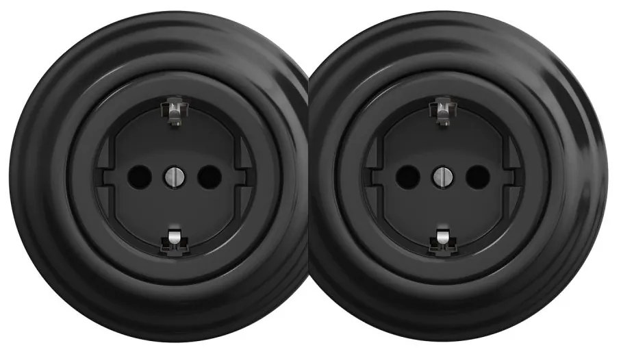 Kliklap - Presa domestica doppia in stile retrò con placca SCHUKO 230V nera