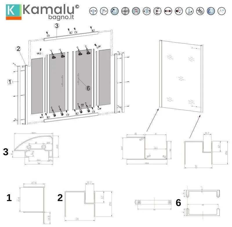 Kamalu - box doccia 190x70 doppio scorrevole altezza 180cm | kam-knf6000s
