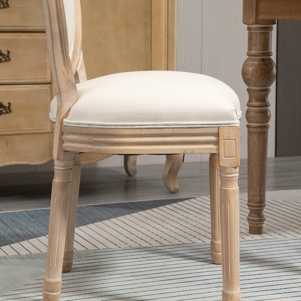Set 2 Sedie Retrò Imbottite 49x56x96 cm in Legno e Tessuto Bianco Panna...