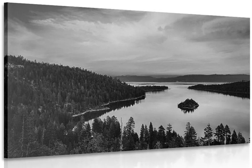 Quadro su tela – Lago al tramonto in bianco e nero