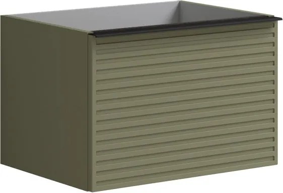 Mobile da bagno sospeso sotto lavabo Pixel stripes 2 cassetti L 60 x H 40 x P 45.5 cm verde salvia laccato opaco, con maniglia alluminio nero opaco