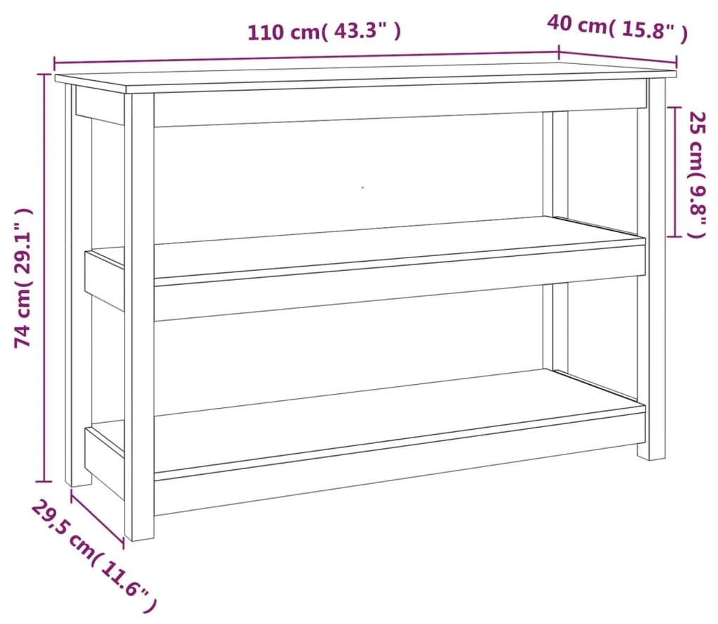 Tavolo Consolle Nero 110x40x74 cm in Legno Massello di Pino