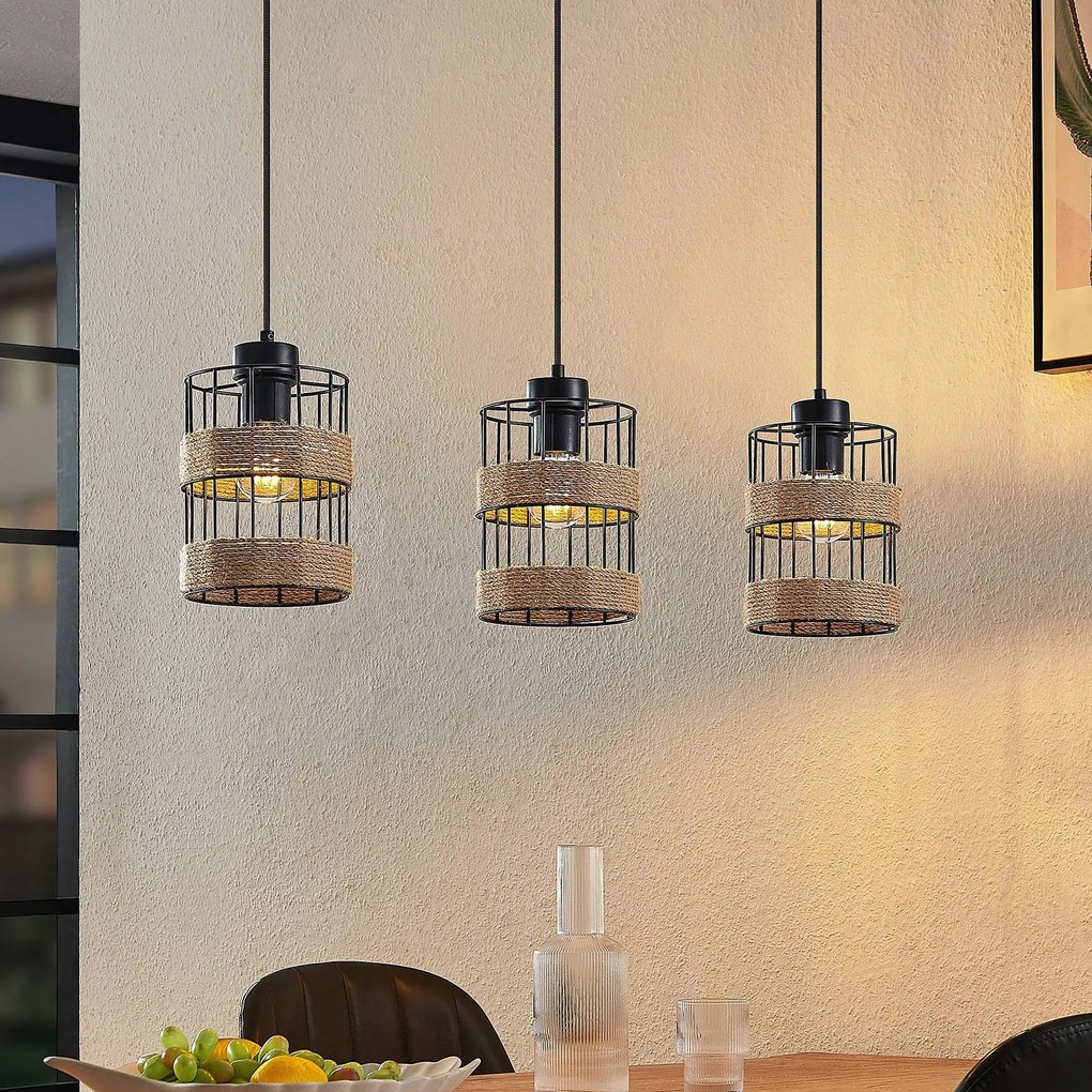 Lampada a sospensione Espinia Lindby, dimmerabile, Nero, Soggiorno / Sala da pranzo, Metallo, Moderno, Lampada a sospensione