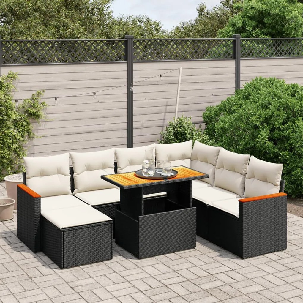 Set divani da giardino con cuscini 8 pz nero in polyrattan