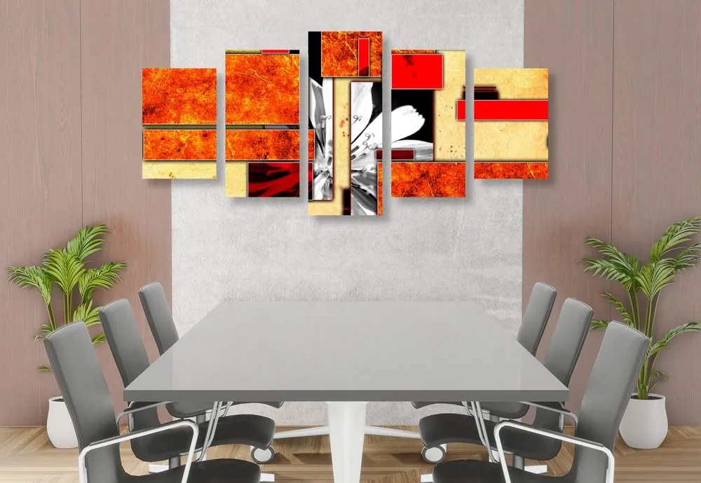 Quadri 5 pezzi – Astrazione floreale arancione
