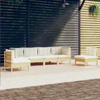 Set Divani da Giardino 6 pz con Cuscini Crema in Massello di Pino cod mxl 41361