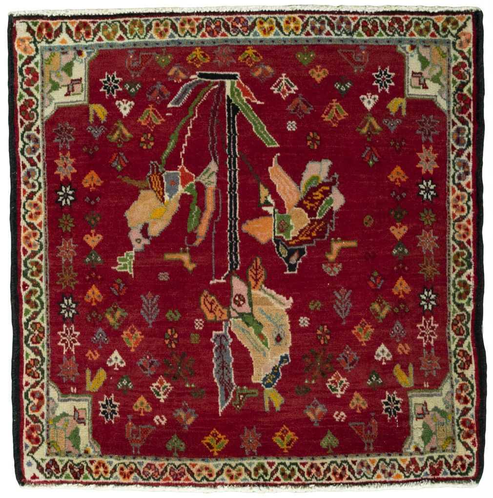 Shiraz Tappeto persiano 60 x 60 Rosso (Iran) Annodato A Mano