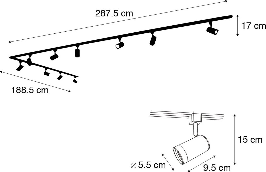 Sistema di illuminazione a binario monofase Smart con 10 faretti bianchi con Wifi GU10 - Iconic Jeana