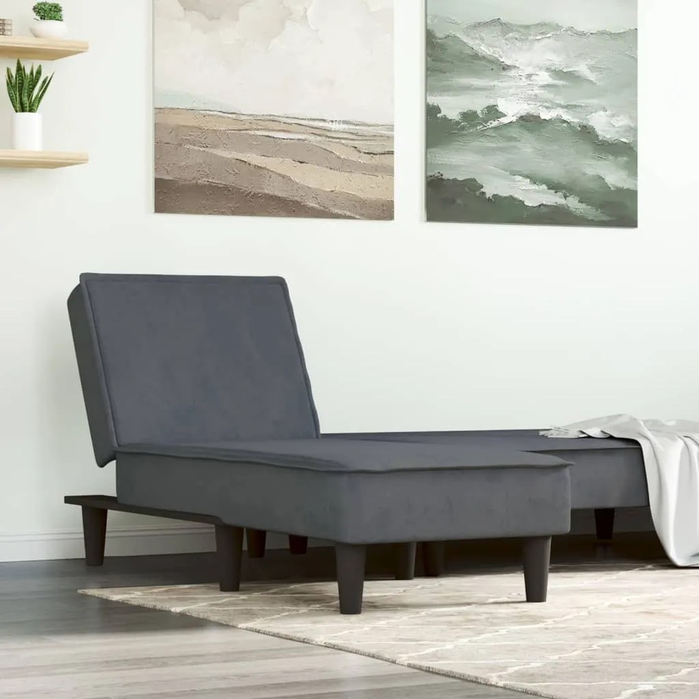 Chaise Longue İn Velluto Grigio Scuro /