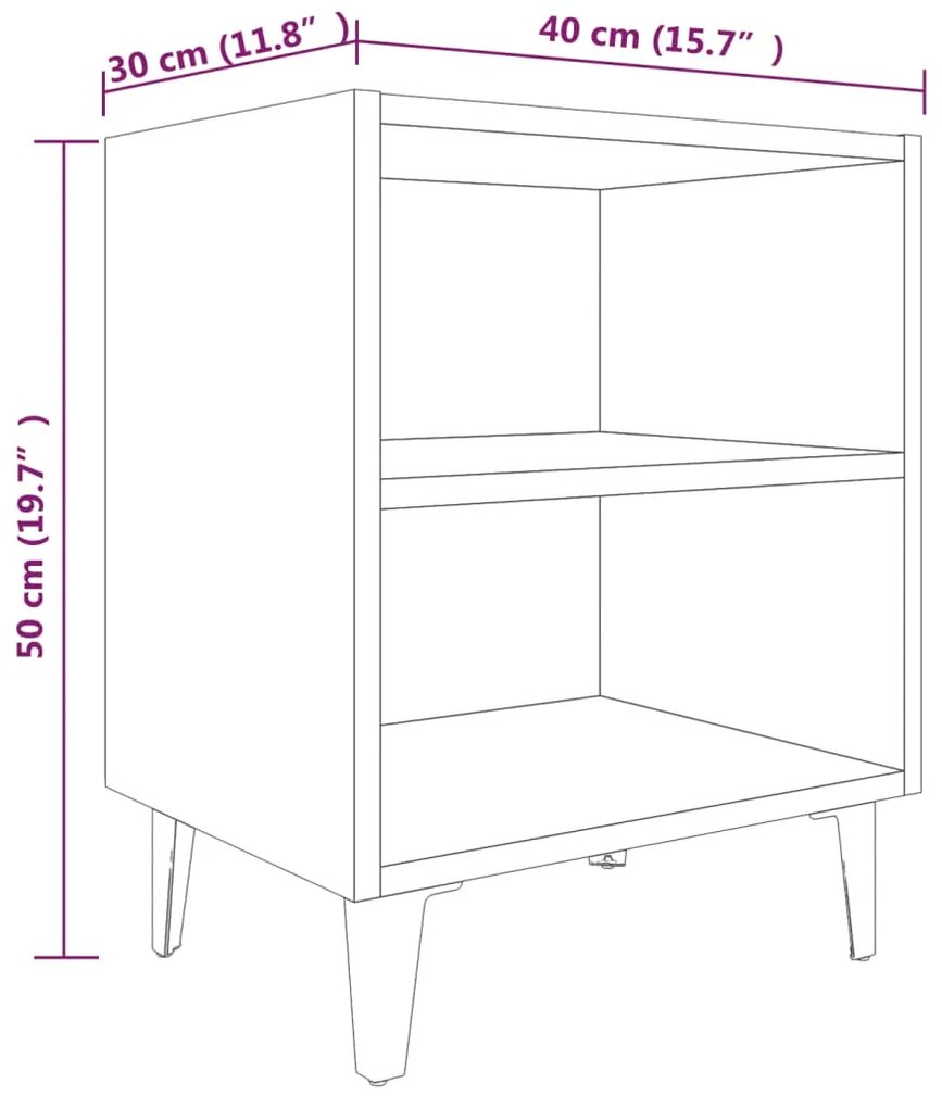 Comodini Gambe in Metallo 2 pz Grigio Sonoma 40x30x50 cm