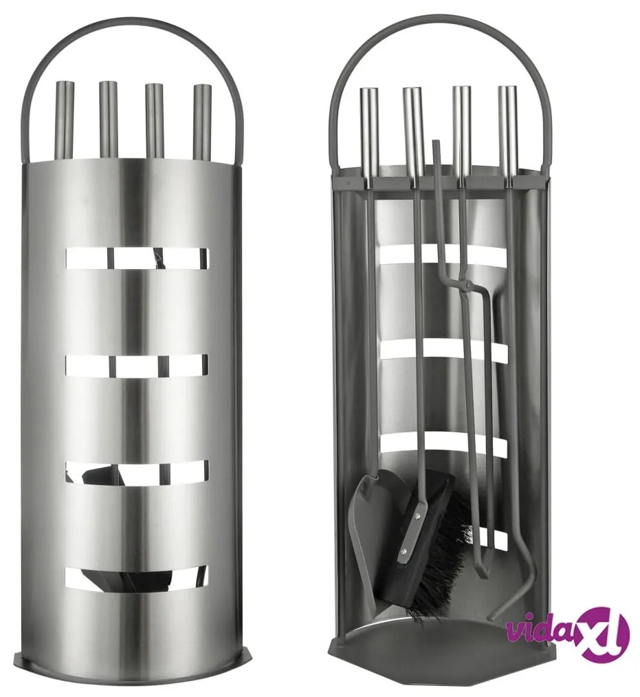 HI Set di Attrezzi per Caminetto 5 pz Argento 23x14,5x66 cm