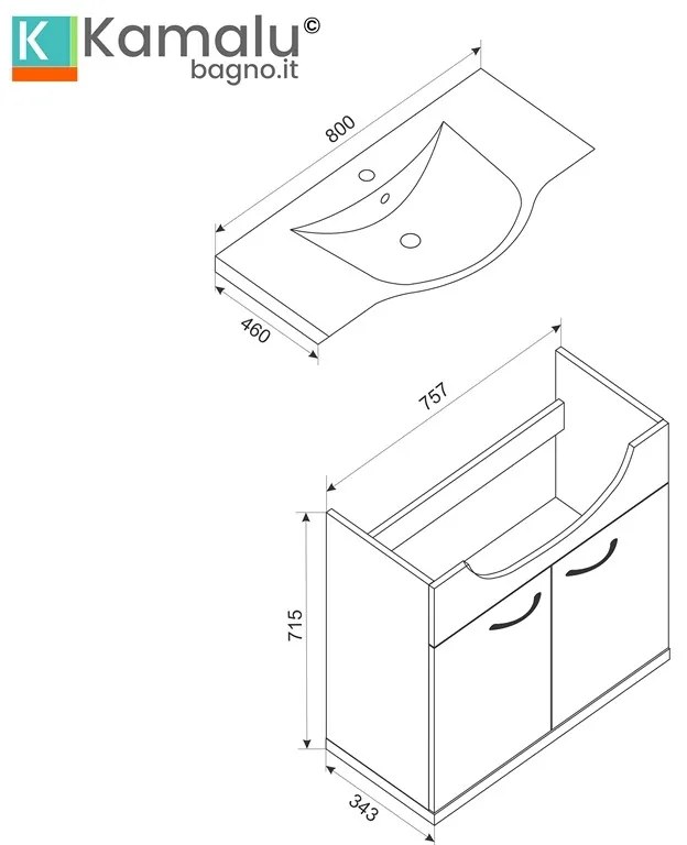 Kamalu - Composizione bagno a terra o sospesa 80 cm bicolore bianco e legno chiaro | LAC ESTIA-80