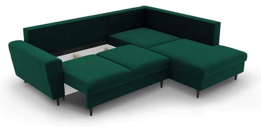 Divano angolare verde allungabile e con contenitore (con penisola a destra/a L) con rivestimento in velluto Kyoto – Cosmopolitan Design