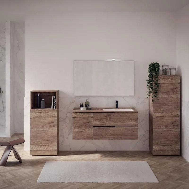 Mobile bagno sospeso con lavabo L 120 x H 83 x P 51 cm rovere sable, 1 anta 2 cassetti per vasca a destra Solid