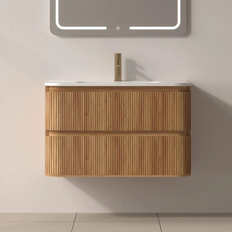 Mobile bagno 80 cannettato con lavabo incasso ceramica | KAM-NORTH-80C - KAMALU