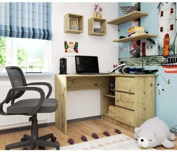 Scrivania Angolare 124 Cm Destra 3 Cassetti Rovere Effetto Legno Artika