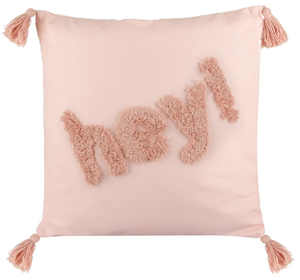 Cuscino divano 30x50 cm scritta Hey con nappine