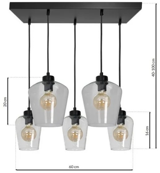Lampadario su fune SANTIAGO 5xE27/60W/230V limpido