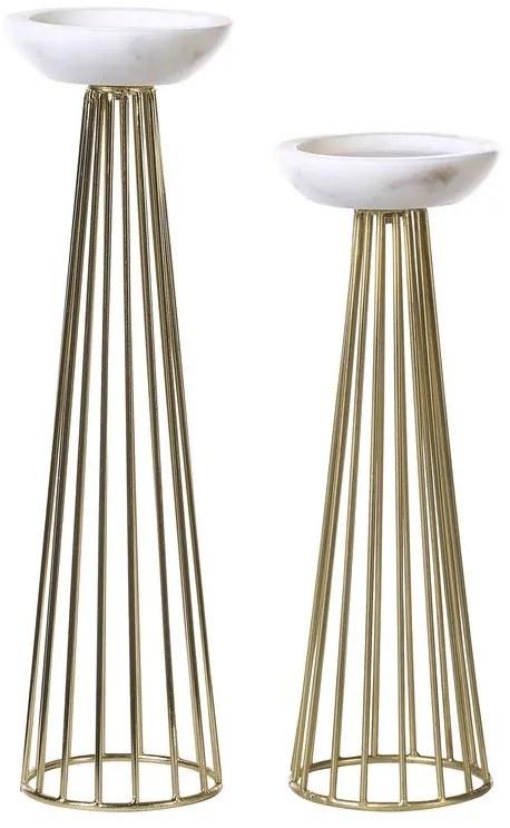 Set di 2 portacandele metallo oro e bianco PORONG Beliani