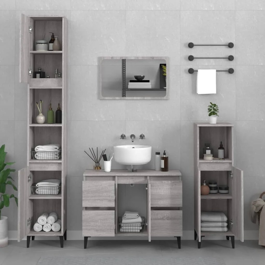 Mobile lavabo grigio sonoma 80x33x60 cm in legno multistrato