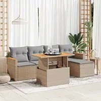 Set Divano da Giardino 6 pz con Cuscini Beige Polyrattan Acacia 3327475