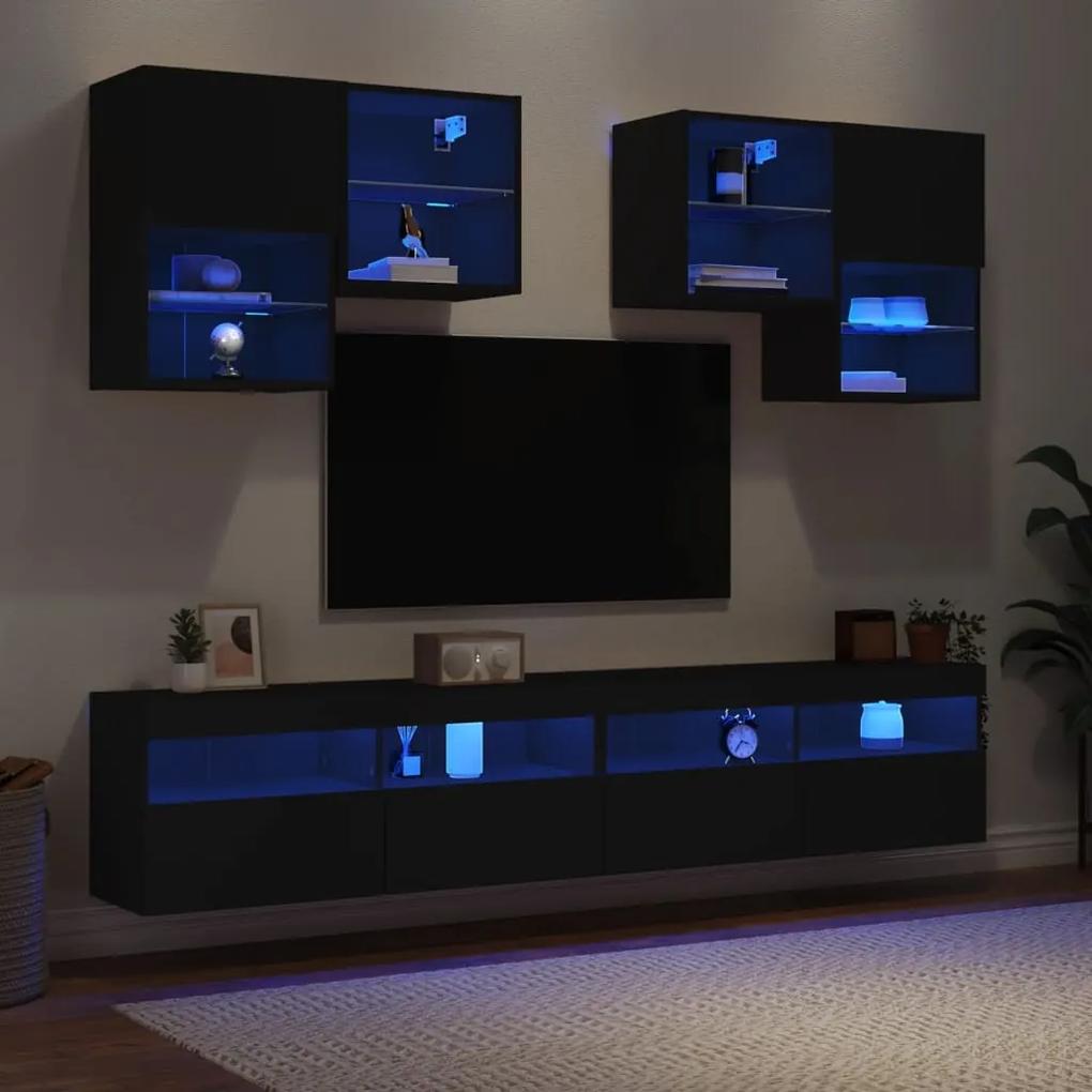 Set mobili tv a muro 6 pz con luci led nero