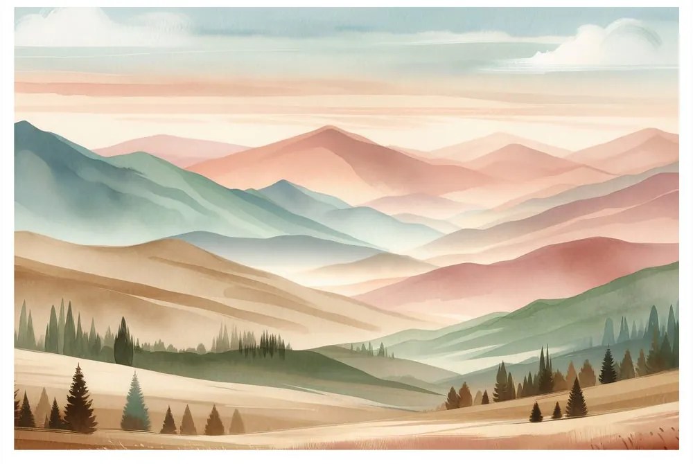 Quadro su tela – Paesaggio pastello con montagne