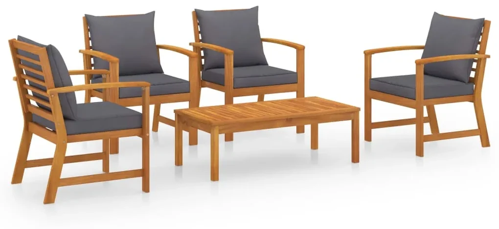 Set divani da giardino 5 pz con cuscini in massello di acacia