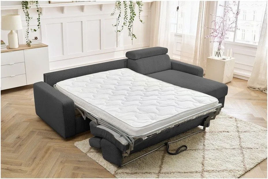 Divano angolare in grigio scuro allungabile (con composizione variabile) con rivestimento in velluto a coste Monaco – Bobochic Paris