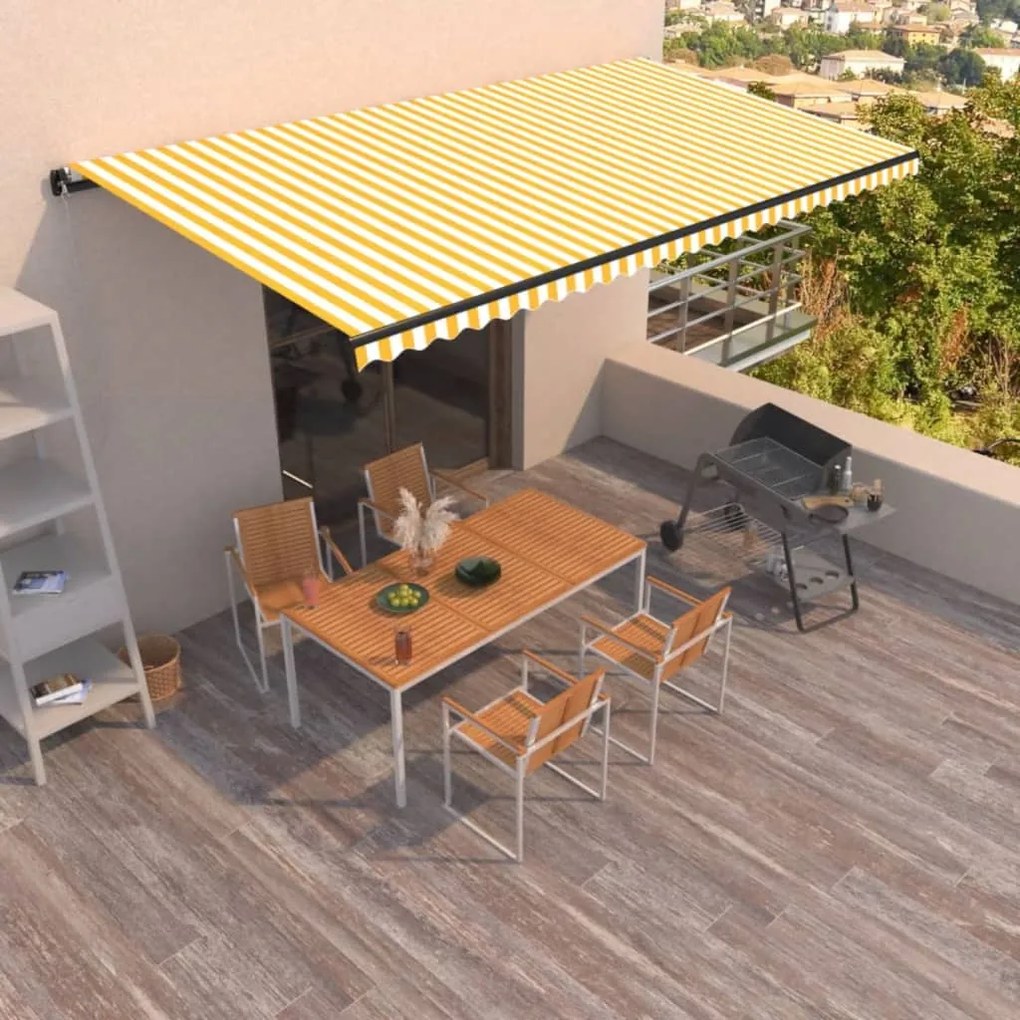 Tenda Da Sole Retrattile Manuale 600x350 Cm Gialla E Bianca /